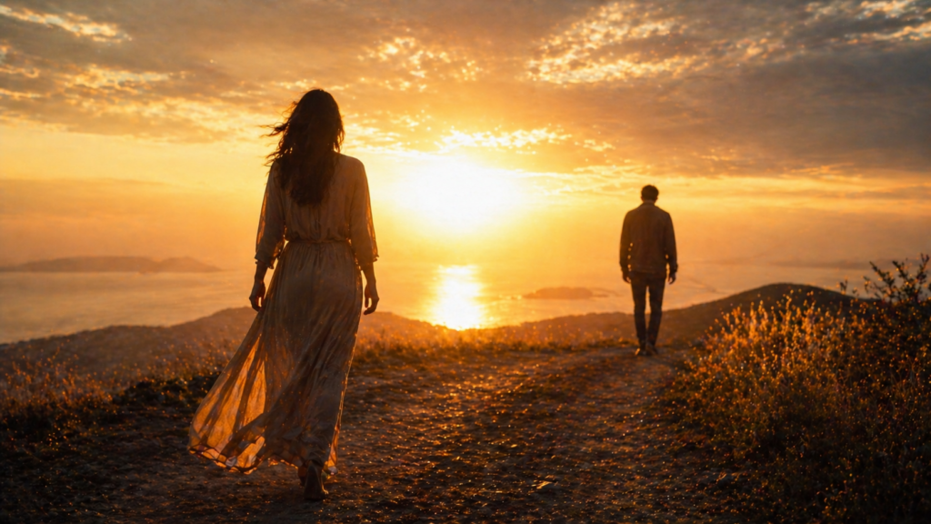 Two people in an intense emotional connection representing a karmic relationship dynamic
