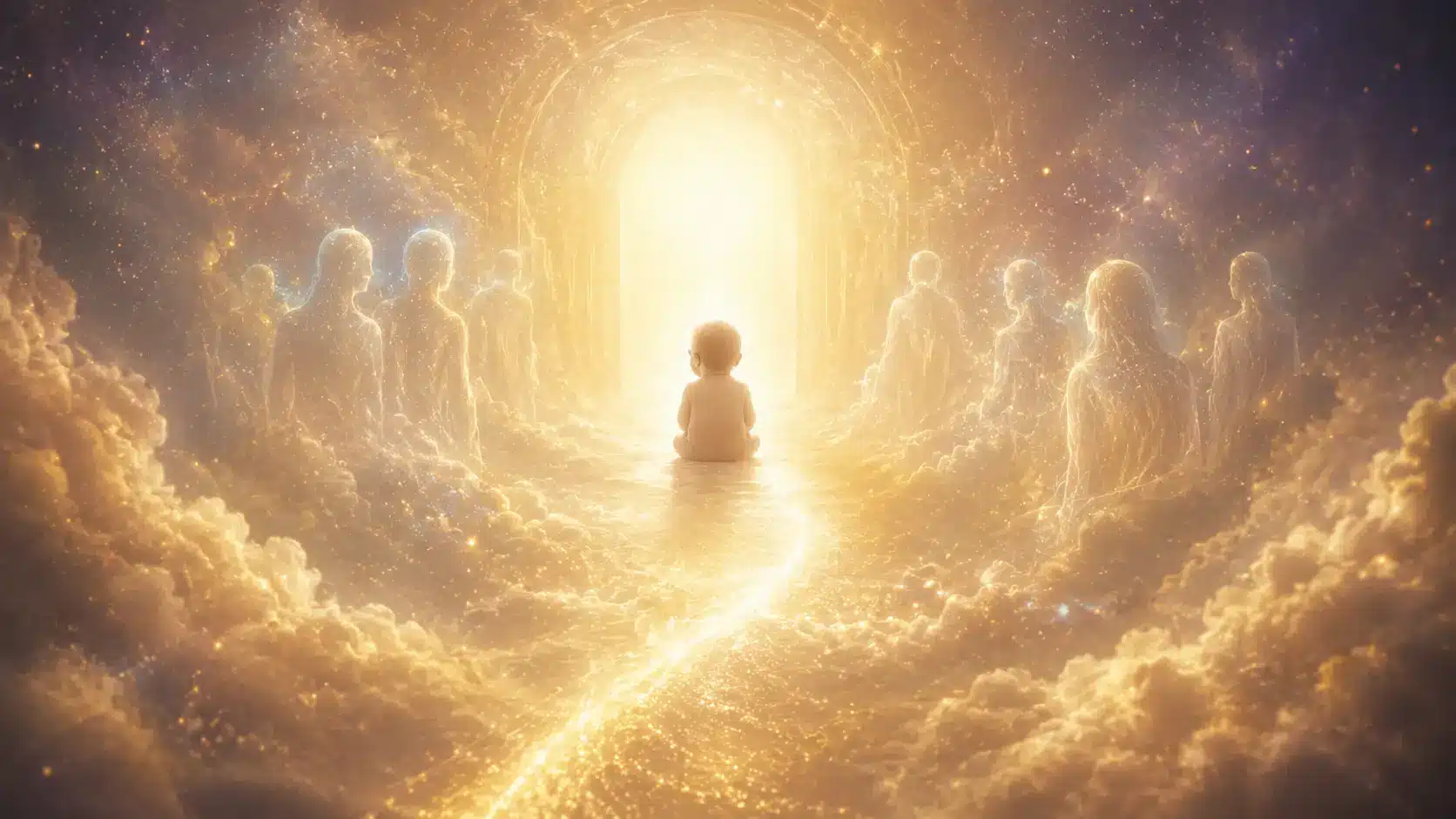 Soul entering life through a veil of light symbolizing forgetting the soul plan after birth