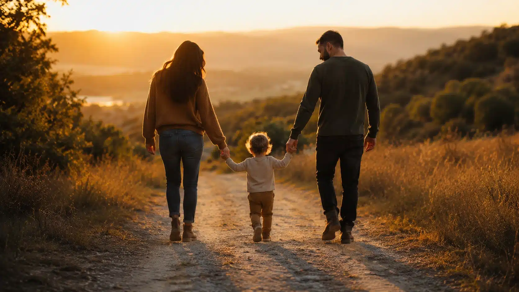 Family walking together at sunset symbolizing the soul connection between parents and children